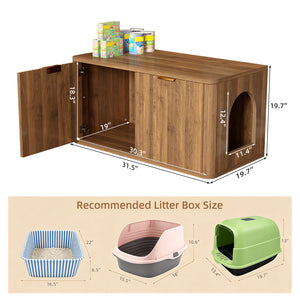 31.5" Walnut Finish Hidden Litter Box Furniture