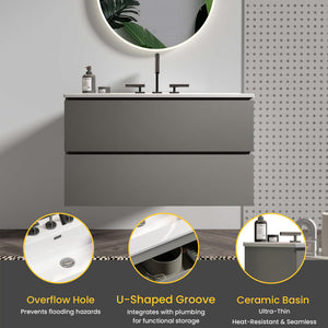 TIA 36" Wall Mount Space Gray Bathroom Vanity