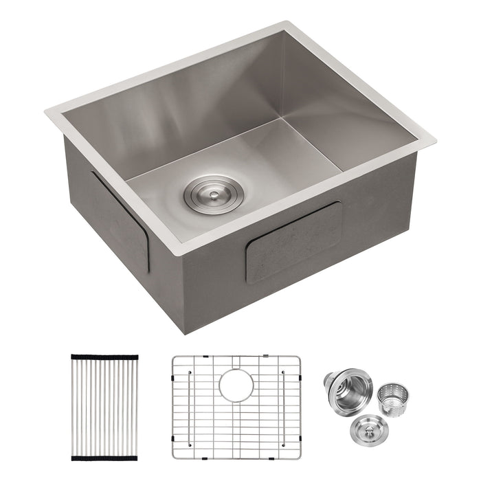 Modern Undermount Stainless Steel Kitchen Sink 16 Gauge, Deep Single Bowl - Gray