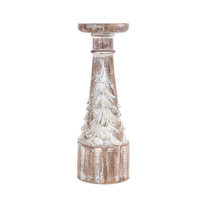 White washed carved pine tree design candle holder (set of 3)