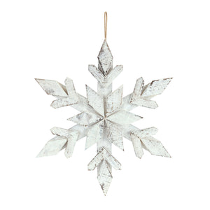 White Washed Wooden Snowflake Ornament (Set of 6)
