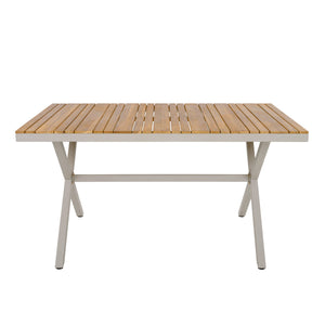 Outdoor 7-Piece Dining Set - Rectangular Teak Wood Table + 6 Wicker Chairs