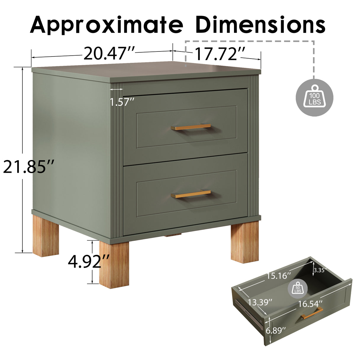 2 Drawer Nightstand with Premium Wood Storage