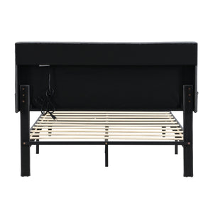 Modern Upholstered Platform Bed Frame With Button Tufted Headboard And USB Ports