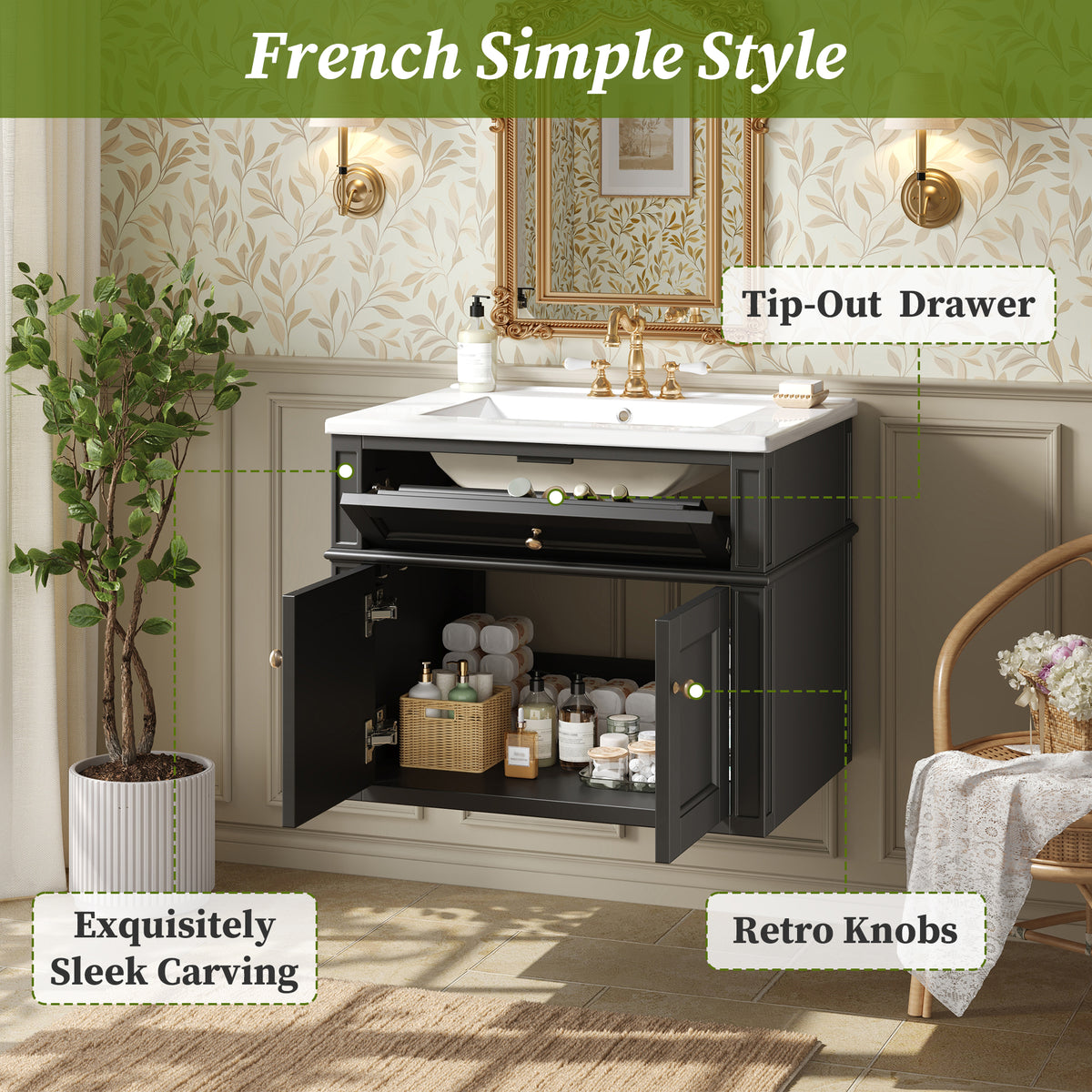 24" Wall Mounted Modern Bathroom Vanity