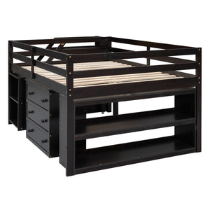 Loft Bed With Retractable Writing Desk And 3 Drawers With Storage Stairs And Shelves