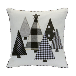 Black and White Holiday Tree Throw Pillow 15" Square
