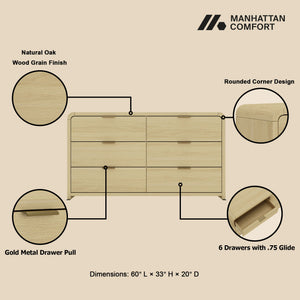 Grace - Double Dresser With 6 Drawers - Oak