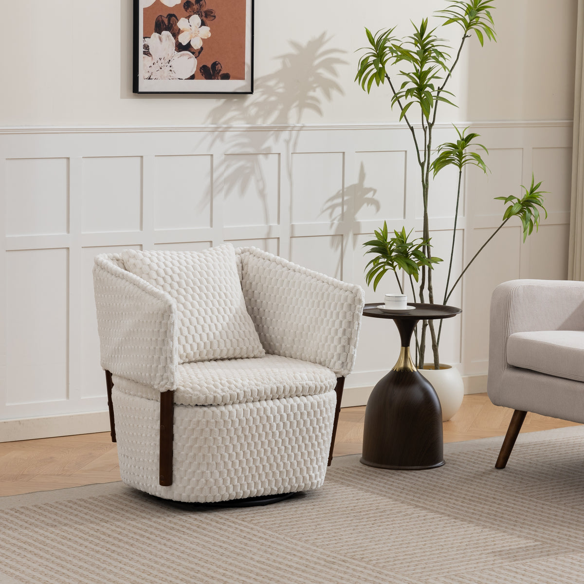 Mid Century Modern Accent Chair with Solid Wood Frame