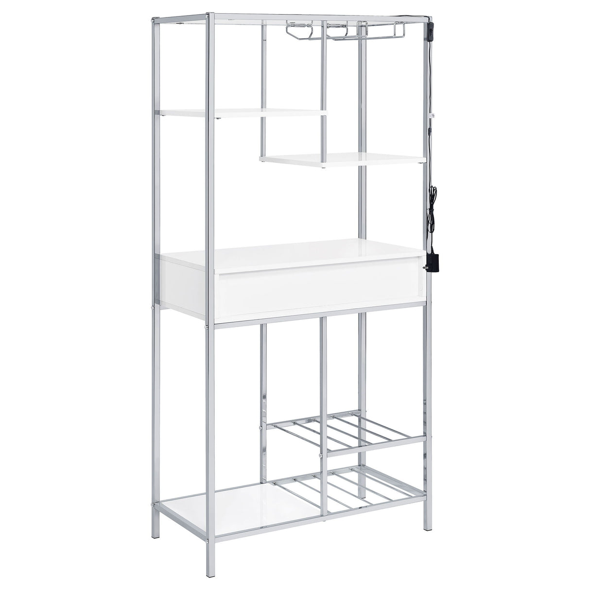 Draper - 5 Shelf LED Wine Cabinet With Pull Out Drawer - Gloss White