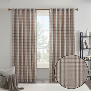 Plaid Rod Pocket and Back Tab Curtain Panel with Fleece Lining