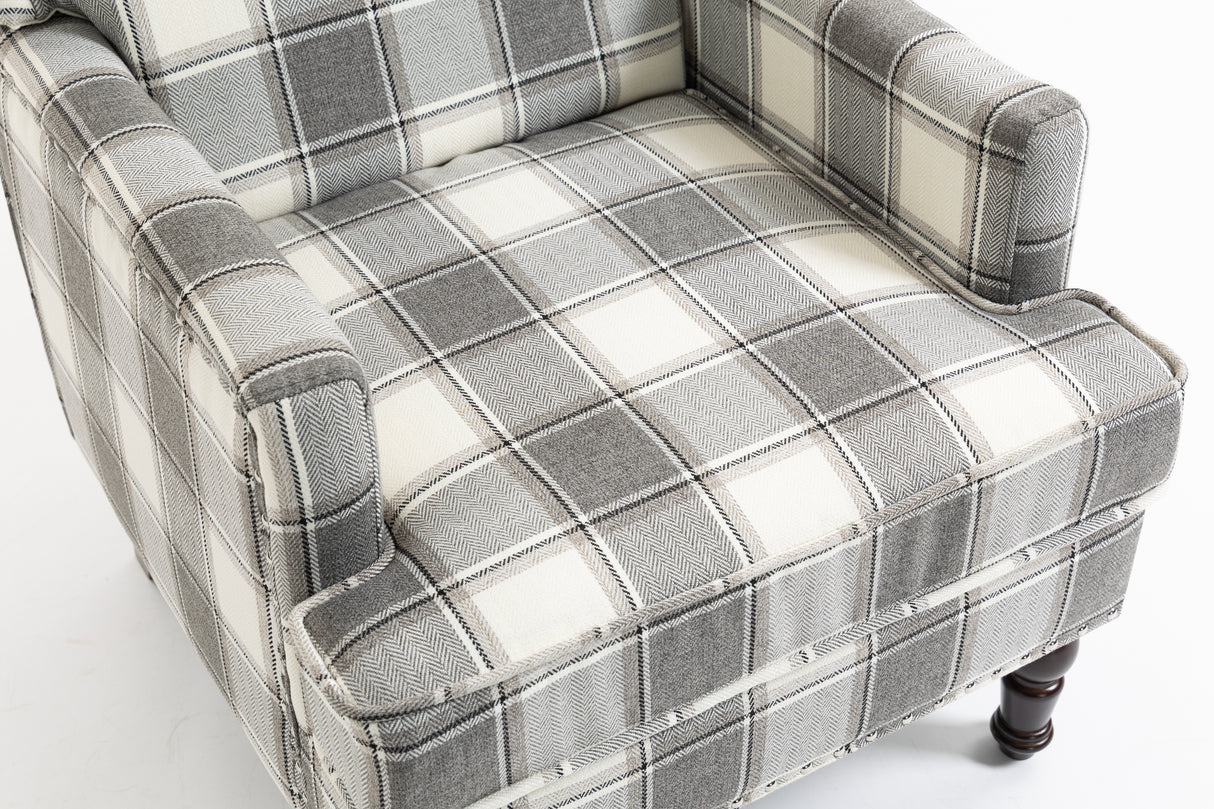 Upholstered Accent Chair, Vintage Armchair with Solid Wood Legs