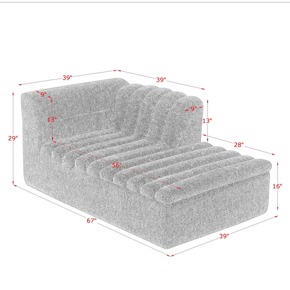 Upholstered L-Shaped Modular Sectional Sofa With Chaise, Wave-Shaped Armrest