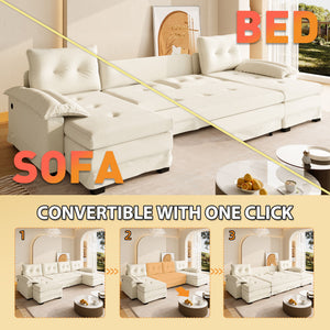 U-Shaped Sleeper Sofa With Pull Out Bed, Removable Armrests & USB Ports For Living Room
