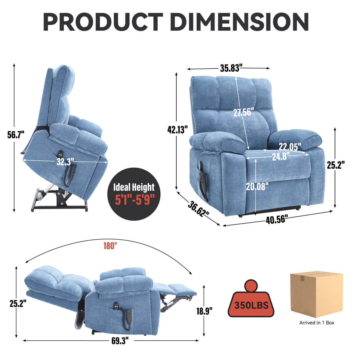 Blue Heat Massage Dual Motor Lift Recliner Chair