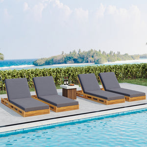 Lounge Chaise Set - Acacia Wood with Water-Resistant Cushions