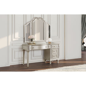 Colwood - 4 Drawer Vanity Desk With And Built In Charging - Silver Gray
