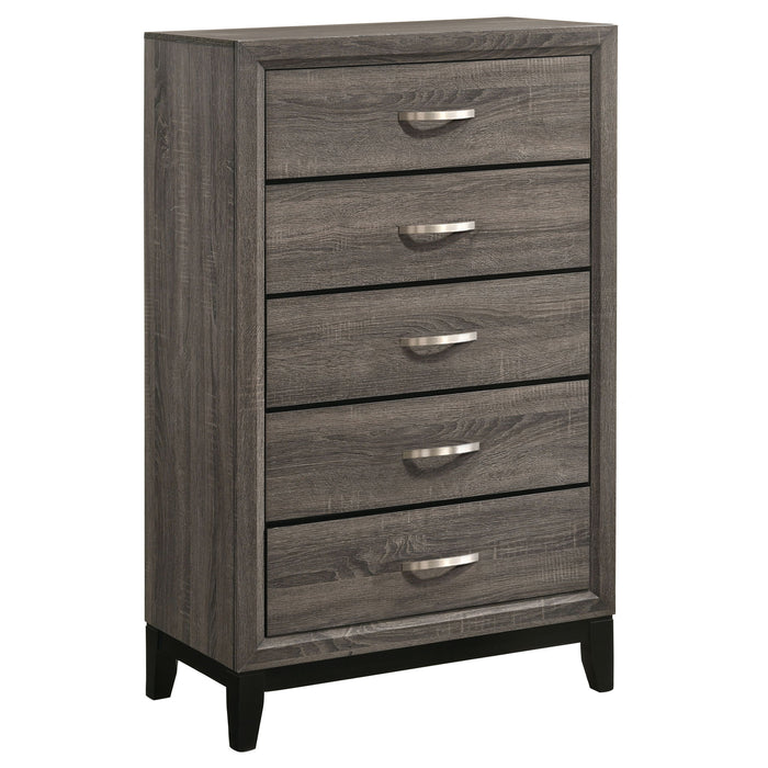 Smoke Gray 5 Drawer Chest with Solid Wood Construction - 5 Drawers