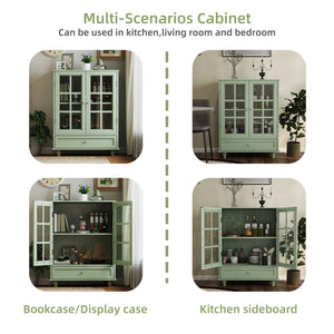 Minimalist Buffet Cabinet With Double Glass Doors And Drawer