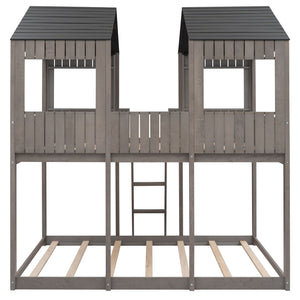Bunk Bed With Roof, Window, Guardrail, Ladder
