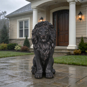 Modern Black Lion Statue with Matte Finish - 24.6" High