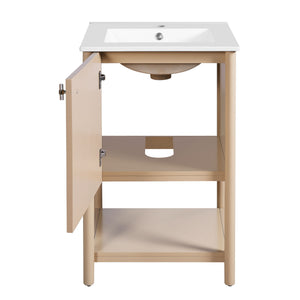 Bathroom Vanity With Sink, Freestanding Single Cabinet Set - Cream White