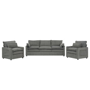 Modern Sofa Set With Double Layer Cushion And Side Storage Pockets