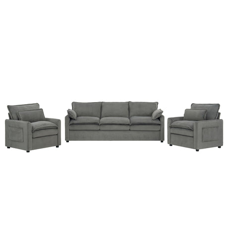 Modern Sofa Set With Double Layer Cushion And Side Storage Pockets