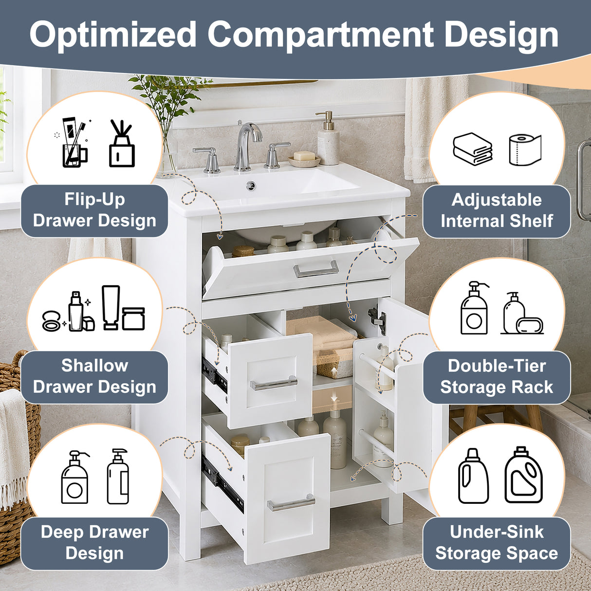 24 Inch Bathroom Vanity with Ceramic Sink