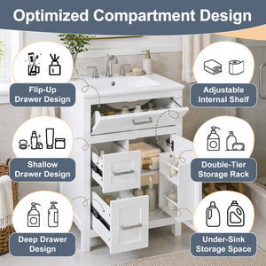 24 Inch Bathroom Vanity with Ceramic Sink
