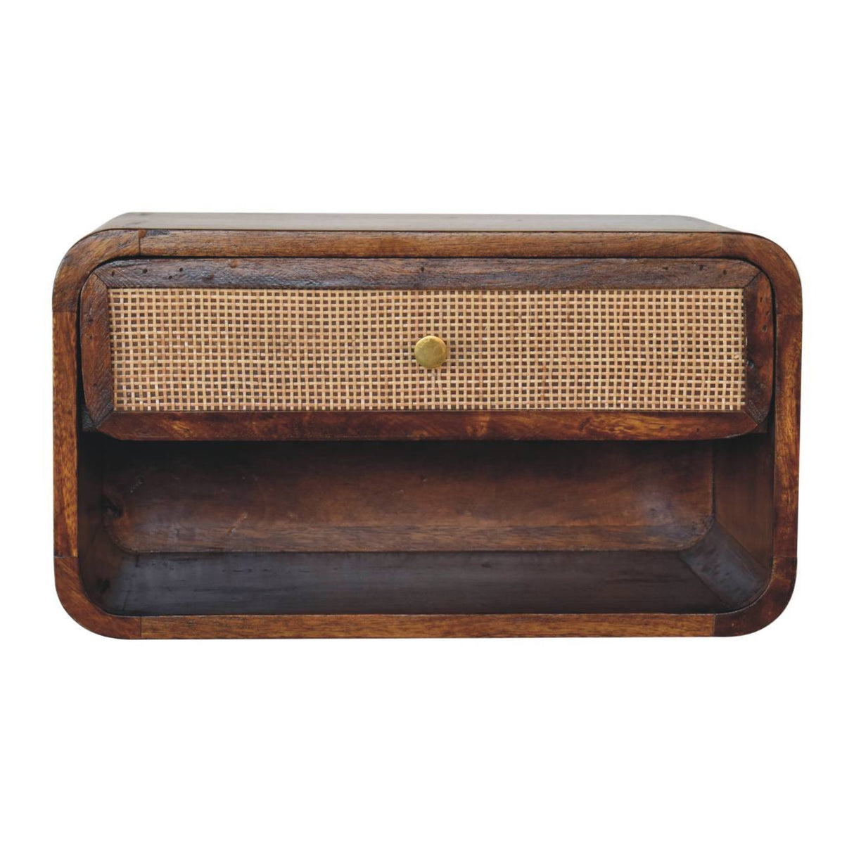 Wall Mounted Open Woven Bedside Table - Chestnut