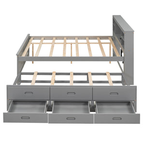 Platform Bed With Storage Headboard, USB, Trundle And 3 Drawers