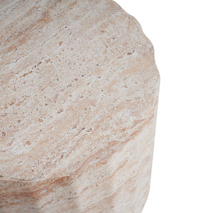 Outdoor / Indoor Lightweight Concrete Side Table, Cylinder Travertine Finish Accent Table - Beige