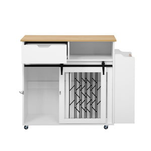 Modern Style 2 In 1 Pet Friendly Dog Crate Kitchen Island End Table Metal Pine - Natural / White