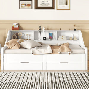 Daybed Frame With Storage Bookcases, 2 Drawers, Charging Station