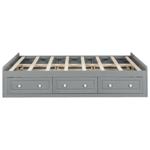 Queen Size Platform Bed Frame With 6 Drawers - Gray