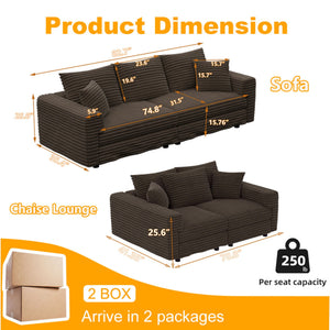 4 Seat Modern Comfy Upholstered Sofa Cloud Couch