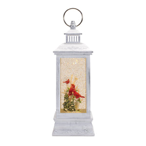 LED Snow Globe Lantern with Cardinal Bird Scene 12.74"H