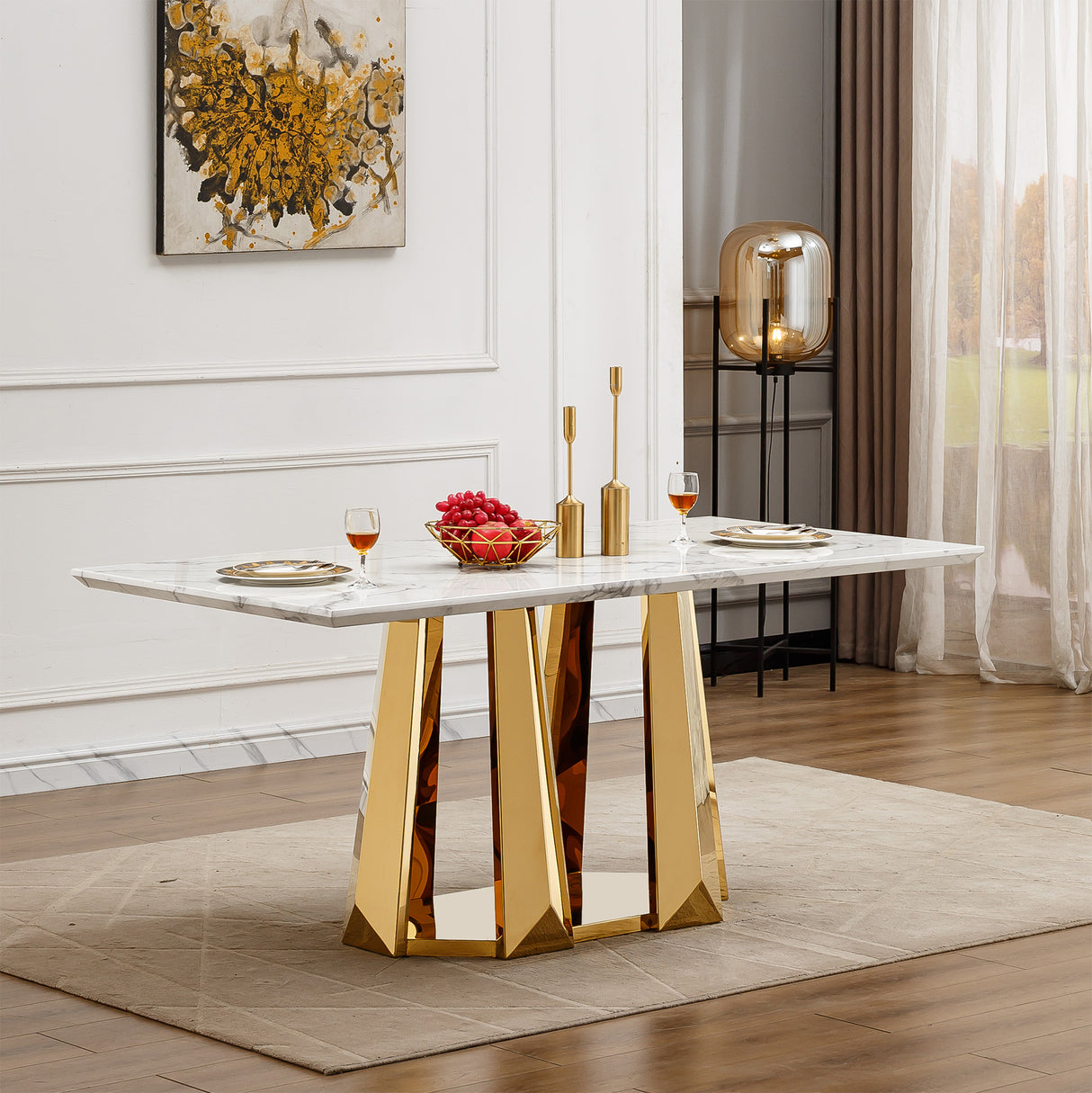 70'' Faux Marble Dining Table for 6 People