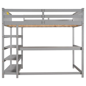 Loft Bed With Storage Shelves And Under Bed Desk