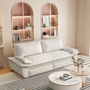 3-in-1 Convertible Velvet Sofa Bed with Queen Pull Out Sleeper - Beige/White