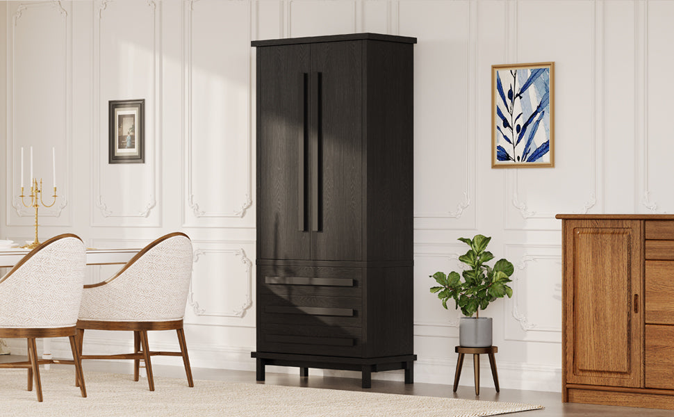 70" Kitchen Pantry Cabinet with 6 Door Shelves and 3 Drawers