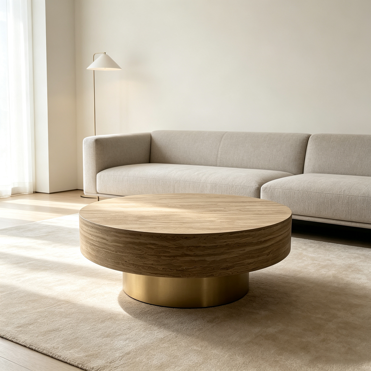 31.88 Inch Round Travertine Coffee Table