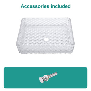 Rectangle Vessel Sink With Diamond Texture With Pop Up Drain (No Faucet) - White