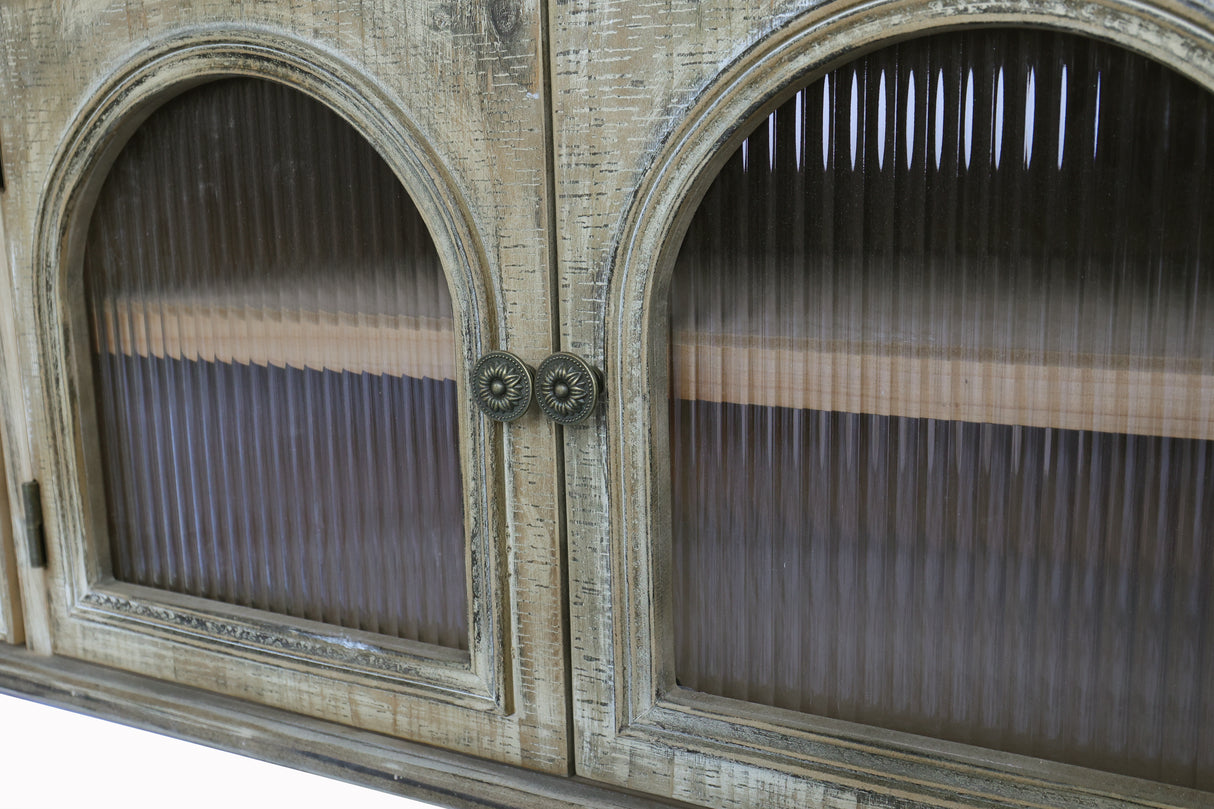60" Farmhouse TV Stand with 4 Drawers & 2 Glass Doors