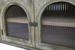 60" Farmhouse TV Stand with 4 Drawers & 2 Glass Doors
