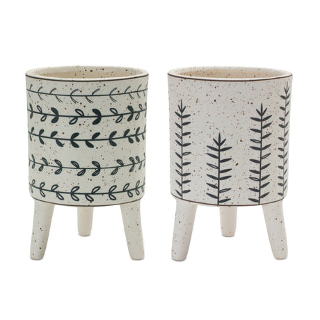 Footed-Foliage-Print-Planter-(Set-of-2)-Pots-&-Planters