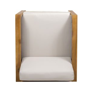 Outdoor Acacia Wood Club Chair With Wicker Accents