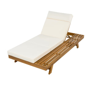 Acacia Wood Lounge Chaise Set With Headrest And Water Resistant Cushions - Beige - Best Buy Furniture