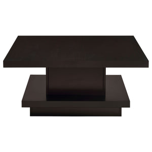 Square Coffee Table With Geometric Design And Storage Shelf - Cappuccino